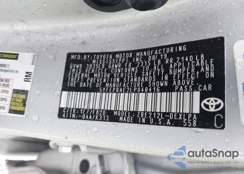 2020 Toyota Corolla Le from USA, damaged, VIN 5YFEPRAE2LP048416